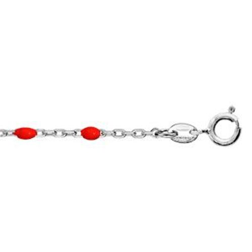 Chaîne Cheville Argent Rhodié Olives Résine Rouge 23+3cm