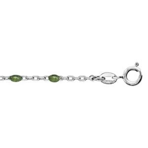 Chaîne Cheville Argent Rhodié Olives Résine Verte 23+3cm