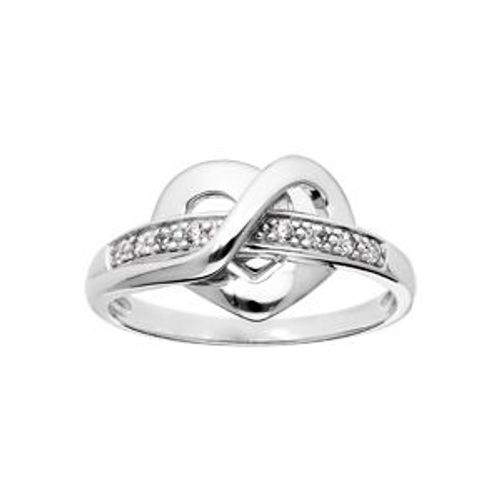 Bague Argent Rhodié Coeur Oxydes Blancs