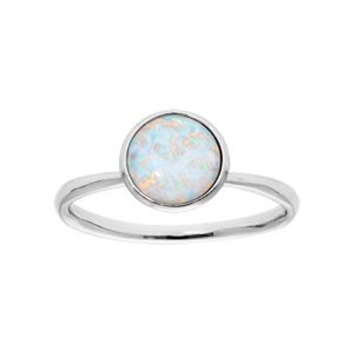 Bague Argent Rhodié Ronde Opale Imitation Blanche