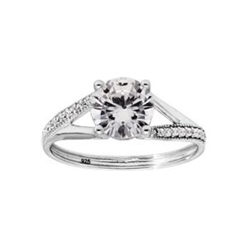 Bague Argent Rhodié Solitaire Oxyde Blanc Serti 4 Griffes