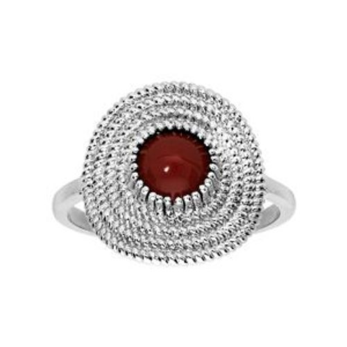 Bague Argent Rhodié Motif Rond Pierre Rouge