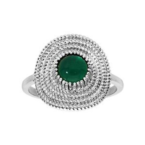 Bague Argent Rhodié Motif Rond Pierre Verte