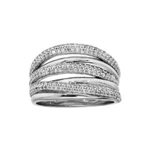 Bague Argent Rhodié Grand Diamètre Multi Rangs Oxydes Blancs Sertis