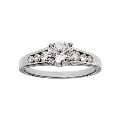 Bague Argent Rhodié Grand Diamètre Rail Oxydes Blancs Et 1 Central 4 Griffes