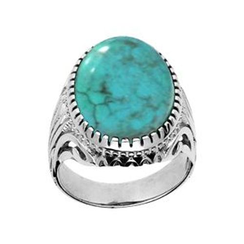 Bague Argent Rhodié Mixte Cabochon Turquoise Imitation