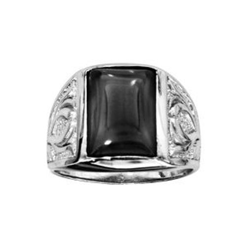 Bague Argent Rhodié Mixte Agate Noire