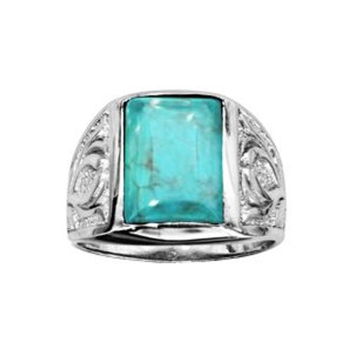 Bague Argent Rhodié Mixte Turquoise Imitation