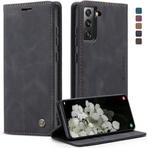 Caseme Coque Pour Samsung Galaxy S22 Plus 5g Housse En Cuir Premium Pu Pochette Portefeuille Magnétique Etui De Protection Pour Samsung Galaxy S22 Plus 5g 6.6 Pouce Noir