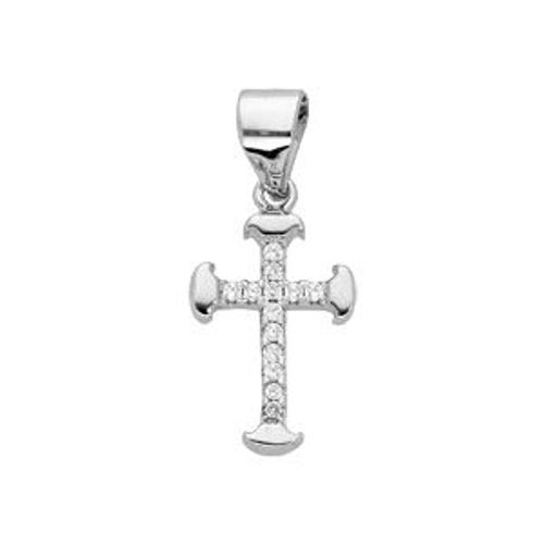 Pendentif Croix Argent Rhodié Petit Modèle Dim 14x 9 Mm Oxydes Blancs Sertis