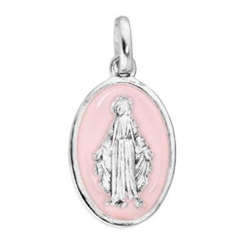 Pendentif Argent Rhodié Ovale Miraculeuse Fond Rose Pale