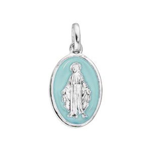 Pendentif Argent Rhodié Ovale Miraculeuse Fond Bleu Ciel