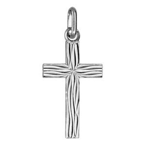 Pendentif Moyenne Croix Argent Rhodié "Gravure Aspect Bois