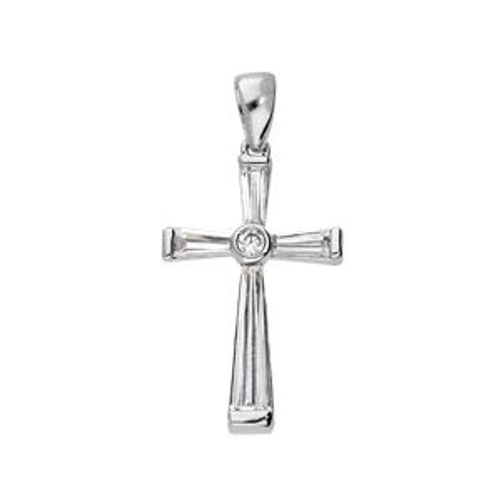 Pendentif Croix Argent Rhodié 4 Baguettes Profilés Oxydes Blancs Sertis