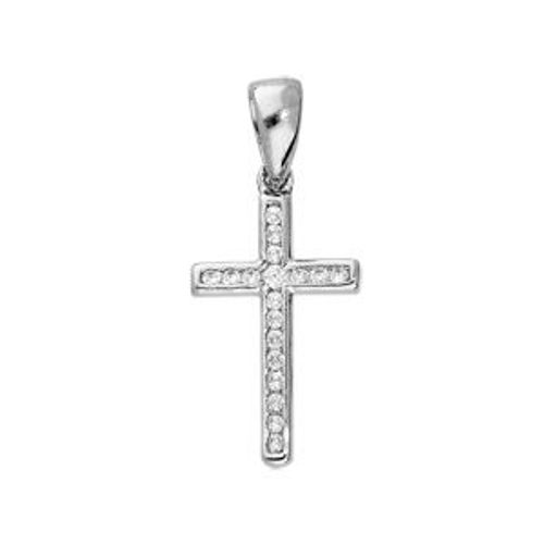 Pendentif Croix Argent Rhodié Oxydes Blancs Sertis Grand Modèle