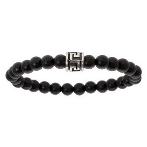 Bracelet Acier Extensible Perles Bois Noir Avec Motif Grecque Petit Modèle