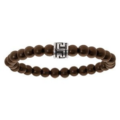 Bracelet Acier Extensible Perles Bois Marron Avec Motif Grecque Petit Modèle