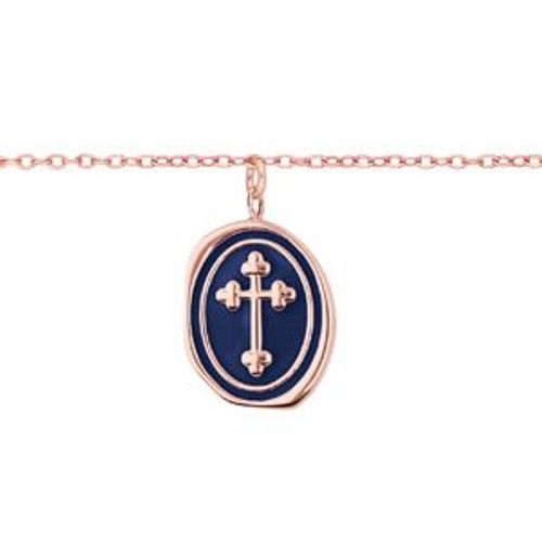 Bracelet Acier Et Pvd Rose Avec Pampille Croix Résine Bleu Nuit 16+3cm
