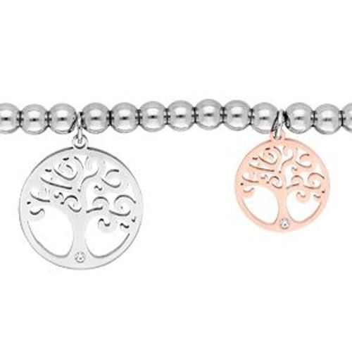 Bracelet Acier Boule Pampilles Arbre De Vie Avec Pvd Rose 17+3cm