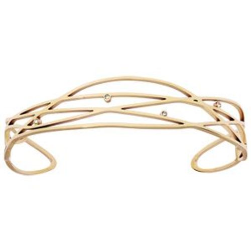 Bracelet Jonc Acier Et Pvd Jaune Multi Fils Et Oxydes Blancs 65*50mm