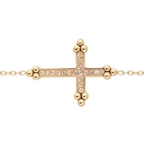 Bracelet Acier Et Pvd Jaune Croix Résine Champagne Et Pierres Champagne 16+3cm