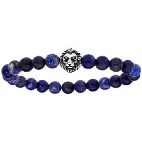 Bracelet Extensible Perle Lapis Lazuli Véritable Avec Tête De Lion