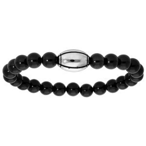 Bracelet Acier Élastique Boules Onyx Avec Ballon De Rugby