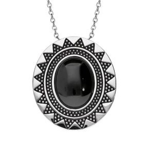 Collier Acier Sautoir Pendentif Avec Céramique Noire 80cm