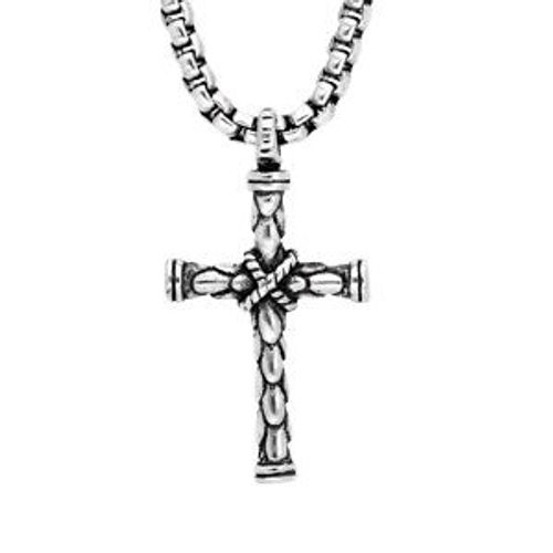 Collier Acier Chaîne Jaseron Avec Pendentif Croix 55cm