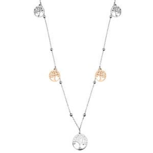 Collier Sautoir Acier Et Pvd Rose Arbre De Vie 80+3cm