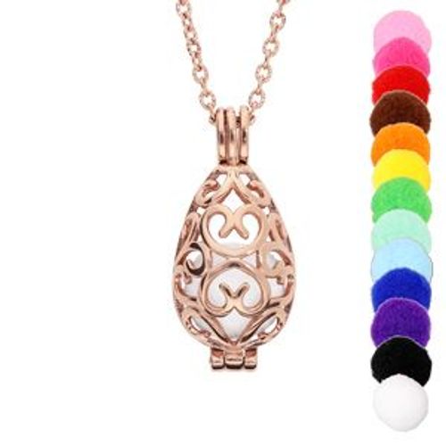 Collier Senteur Et Bola Acier Et Pvd Rose Goutte Cage Ajourée 13 Mousses Interchangeables Couleurs Assorties Réglable 60 A 100cm