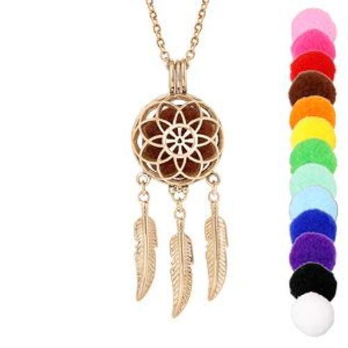 Collier Senteur Et Bola Acier Et Pvd Jaune Attrape Reve Et Fleur 13 Mousses Interchangeables Couleurs Assorties Réglable 60 A 100cm