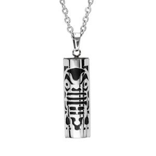 Collier Acier Pendentif Tiki Onyx Véritable 50+5cm