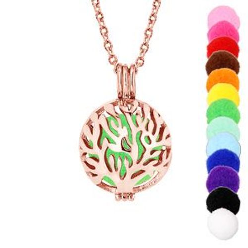 Collier Senteur Et Bola Acier Et Pvd Rose Boule Arbre De Vie 13 Mousses Interchangeables Couleurs Assorties Réglable 60 A 100cm