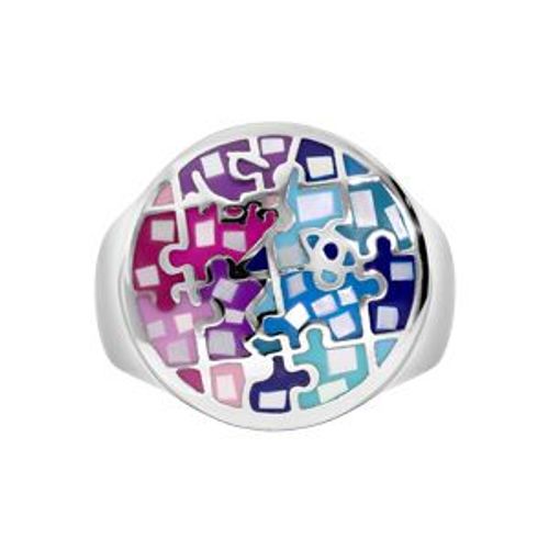 Bague Acier Stella Mia Ronde Résine Multi Couleur Et Nacre