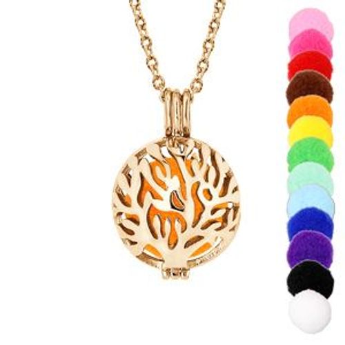 Collier Senteur Et Bola Acier Et Pvd Jaune Boule Arbred E Vie 13 Mousses Interchangeables Couleurs Assorties Réglable 60 A 100cm