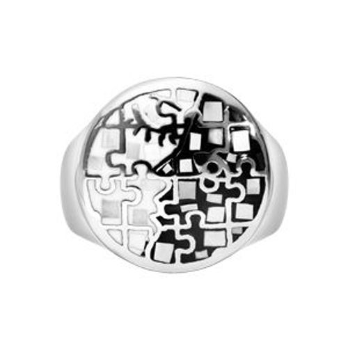 Bague Acier Stella Mia Résine Noire Et Blanche Et Nacre
