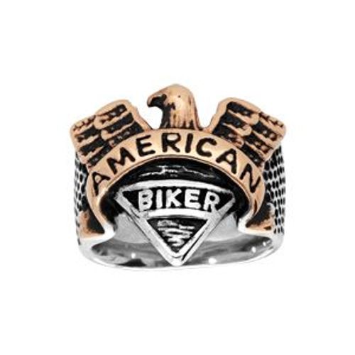 Bague Acier Et Pvd Jaune Aigle American Biker