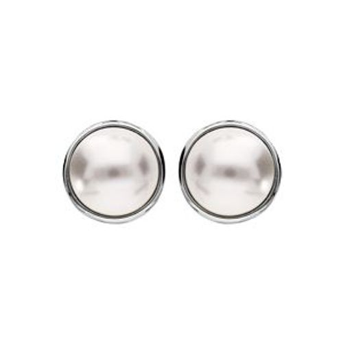 Boucles D'oreilles Clip Laiton Placage Palladium Avec Demi Perle Blanche 10mm