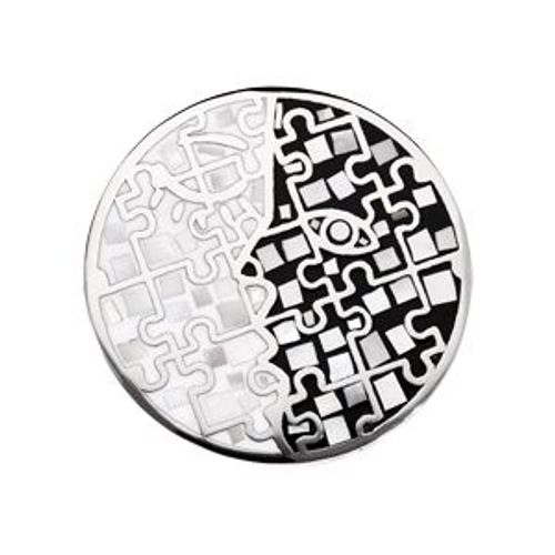 Pendentif Acier Stella Mia Rond Résine Noire Et Blanche Et Nacre