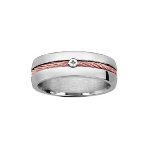 Bague Acier Câble Au Centre Rose Et Vis Cruciforme