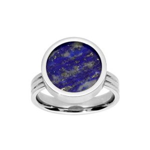 Bague Acier Ronde Lapis Lazuli Véritable