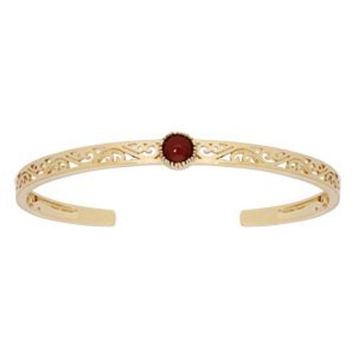 Bracelet Plaqué Or Jonc Filigrane Avec Pierre Ronde Rouge