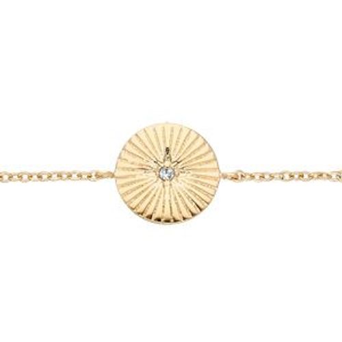 Bracelet Plaqué Or Avec Rond Strié Avec Oxyde Blanc Serti 16+2cm