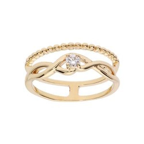 Bague Plaqué Or Double Croisée Oxydes Blancs Et Boules