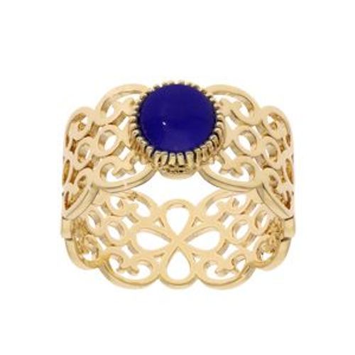 Bague Plaqué Or Filigrane Avec Pierre Ronde Bleu Foncée