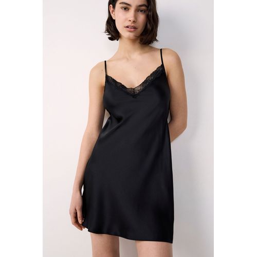 Nuisette Courte En Soie Détails Dentelle - Milky - Xl - Noir - Femme - Etam