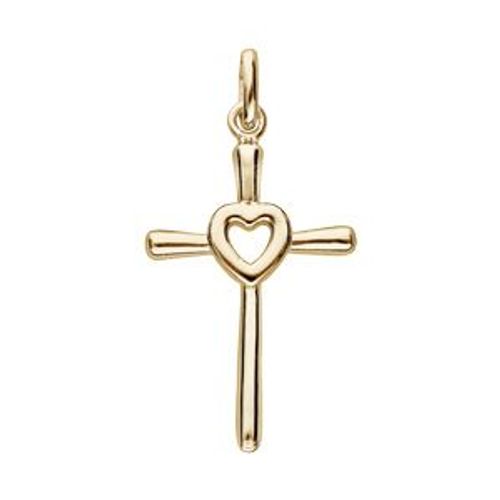 Pendentif Plaqué Or Croix Avec Coeur Au Centre Dim 25 X 16 Mm