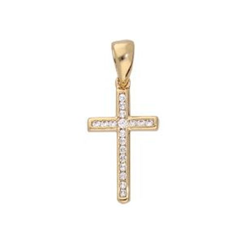 Pendentif Croix Plaqué Or Oxydes Blancs Sertis Grand Modèle