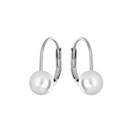Boucles D'oreilles Argent Rhodié Dormeuse Perle Imitation 6mm Blanche
